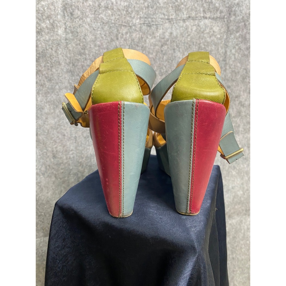Kork-Ease Colorblock Leather Wedge Sandals Multicolor Strappy Platform‎ Heels 6 - Picture 3 of 9